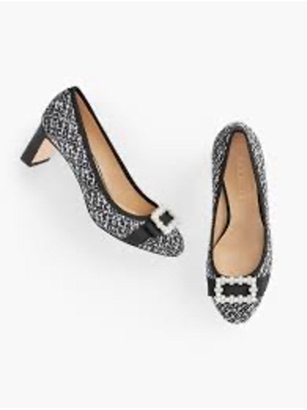 Talbots Isadora Boucle Heels with Pearl Buckle Detail